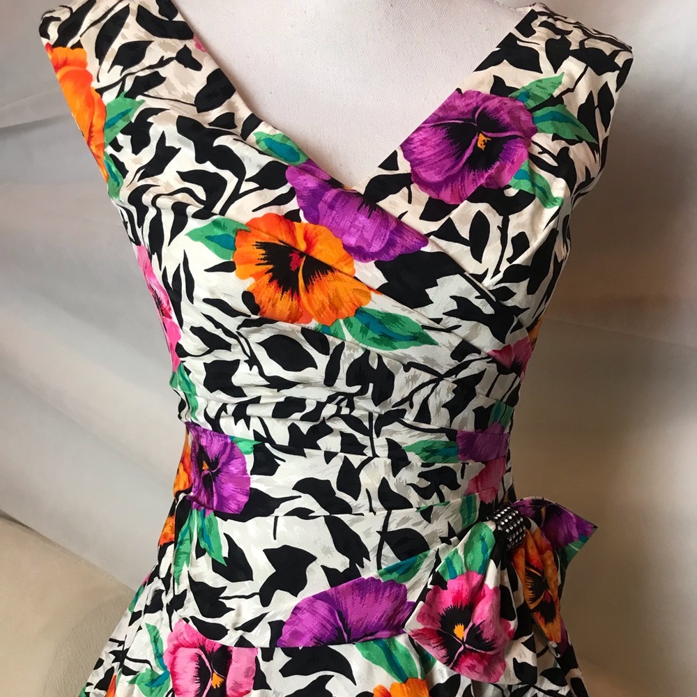 Silk Peplum Floral Cocktail Dress - Size 4